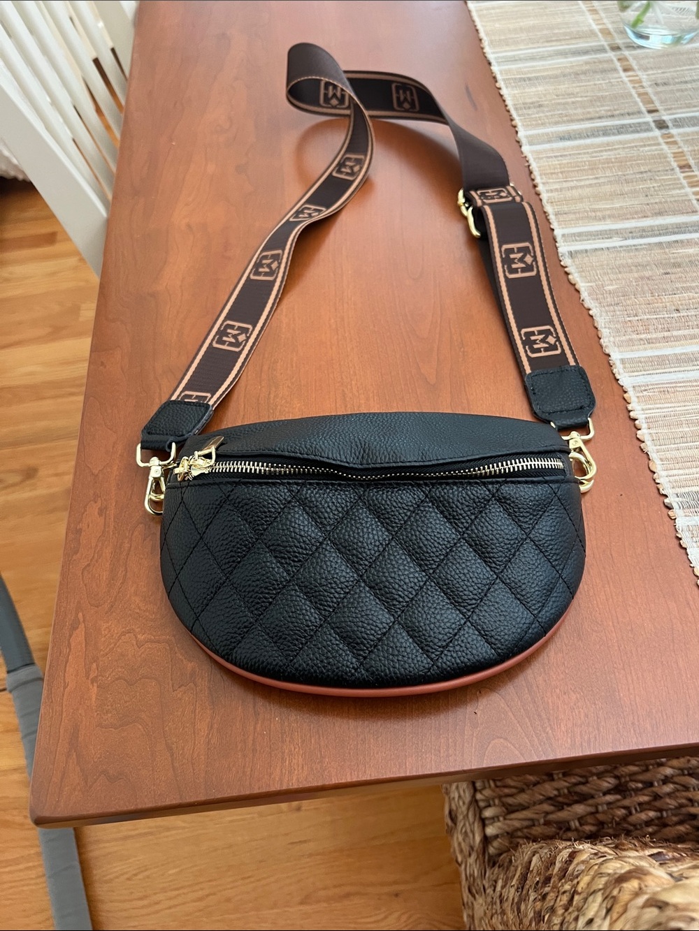 Quilted Black faux Leather Crossbody Belt Bag